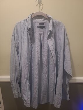 Vtg Banana Republic Mens Button Down 2 Ply Fabric XL 100%Cotton L/S Blue Striped